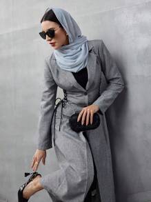 Al Najma 女士秋季翻领长袖侧系带长款优雅西装长袍，女士西装外套 - 灰色 - 查看 4