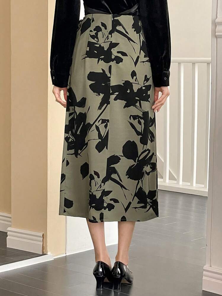 Elegant Printed Asymmetric Design Ladies' Skirt Floral
