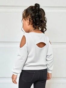 SHEIN Babygirl 时尚百搭白色镂空肩长袖运动衫