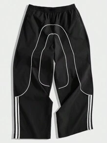 Forever 21 男式返校运动休闲编织带黑色阔腿运动裤慢跑裤 - 黑色 - 查看 1