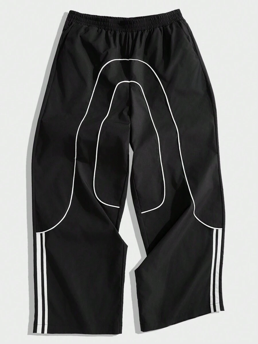 Forever 21 男式返校运动休闲编织带黑色阔腿运动裤慢跑裤 - 黑色 - 查看 1