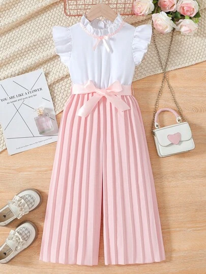 SHEIN Elladie kids Chic modeset för ung flicka, blommig kepsärmad topp & byxor med vida ben, sommar