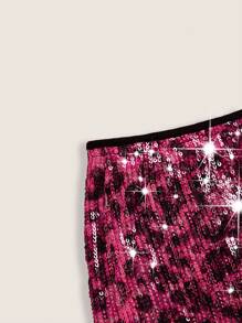 ROMWE J-Fashion Vintage Low Waist Super Short Fuchsia Leopard Print Sequin Women Shorts - Hot Pink - View 4