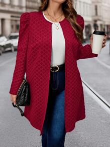 SHEIN Clasi Plus Size Solid Color Jacket, Minimalist Fashion Casual Daily Wear - Burgundy - View 1