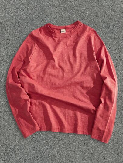 Forever 21 Vacation Solid Color Knitted Round Neck Dolman Sleeve Long Loose Men T-Shirt