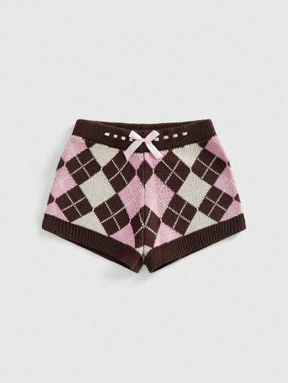 Kawaii Y2K Gyaru Himekaji Retro Sweet Warm Collegiate Low Waist Plaid Women Sweater Shorts