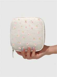 Caro Terranova Bolsa de almacenamiento portátil de gran capacidad para compresas sanitarias de pana beige, ideal para vacaciones