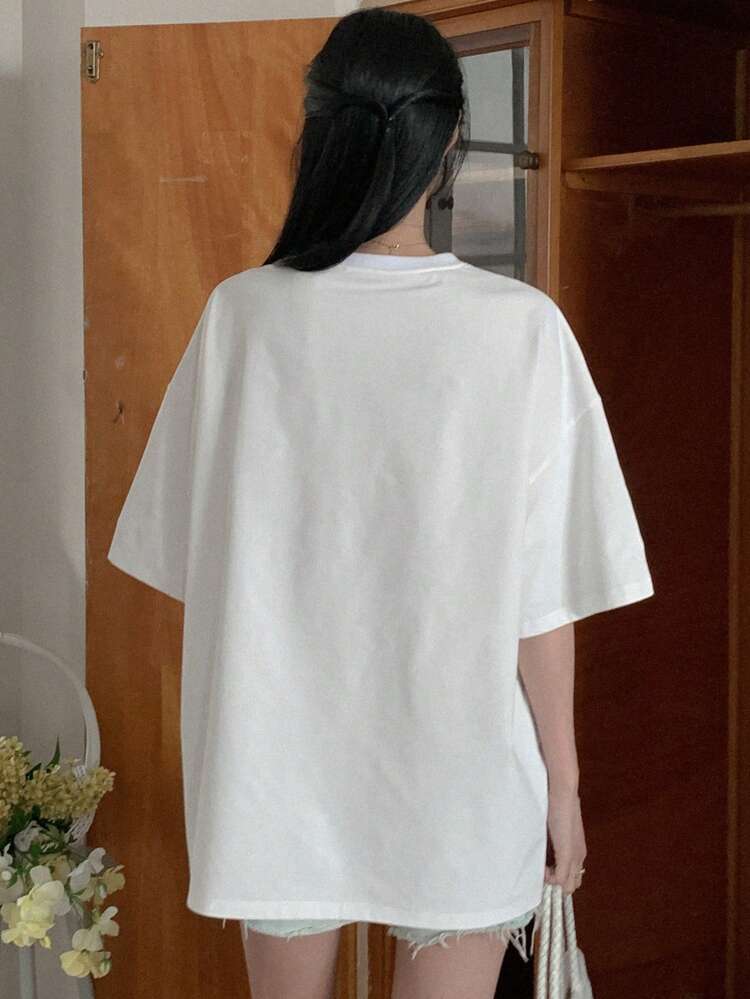Valentine's Day 3D Bow Print Loose Fit Short Sleeve T-Shirt For Women, Summer Graphic Tee Oversized T-Shirt
