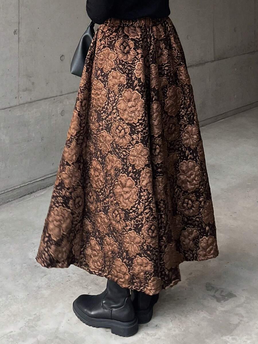 FRIFUL 女士纹理面料A字裙，休闲时尚，适合日常穿着 - 鏽棕色 - 查看 1