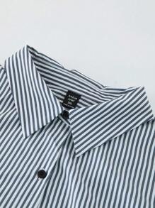 EMERY ROSE 大碼條紋圖案弧形下擺襯衫洋裝