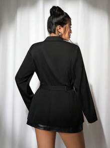 SHEIN ICON Chaqueta de traje larga de talla grande con cintura ceñida, blazer de doble botonadura, de otoño - Negro - Ver 2
