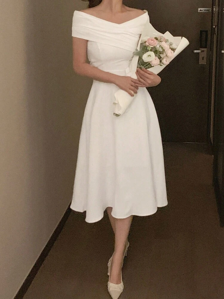 Women's Off Shoulder Bodycon Midi Dress Elegant Sundress,Dress For Wedding Cocktail Dress