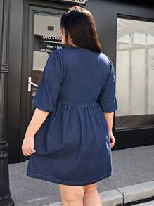 SHEIN EZwear Plus Size Casual Denim Sexy Dress, Simple And Fashionable For Everyday Wear