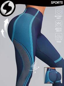 Innovista Blue High Elastic Seamless Breathable 3d Sculpting Sports Leggings,Thigh Slimming Compression Yoga Pants Body Shaper Workout Leggings,Workout,Daily Casual & Yoga Fitness,Tummy Control & Butt-Lifting,Fall Winter,Yoga,Fall Winter Women Outfit - Navy Blue - View 2