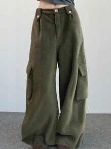 Manfinity Homme Men's Loose, Casual, Straight, Plush Trousers, Autumn And Winter Clothing Suitable For Daily Commuting