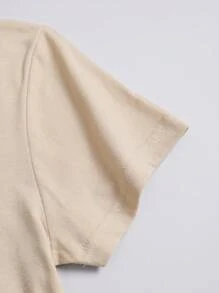 INAWLY 女士气球心形奶牛 LOVE 图案常规圆领短袖情人节 T 恤 - 卡其色 - 查看 5