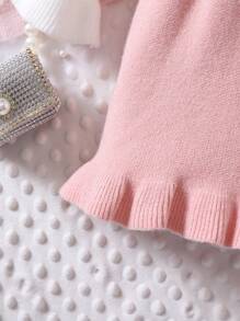 SHEIN Robe pull à col montant à manches longues avec volants et blocs de couleurs mignons pour bébé fille, robe en tricot élégante pour l'automne/l'hiver