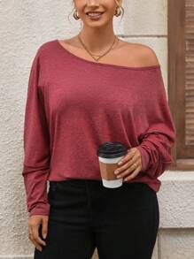 SHEIN LUNE Conjunto informal holgado de 3 piezas (camiseta de manga larga, cuello sesgado y colorido) tallas grandes, adecuado para Año Nuevo, Día de San Valentín, Acción de Gracias, Navidad, Fiesta nacional, Nochevieja, Fiesta de Navidad, decoración navideña, ropa de hogar navideña, vacaciones de primavera