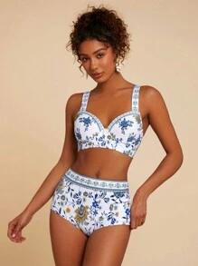 Travachic 女士花卉印花泳裤、度假/沙滩装 - 白色 - 查看 3