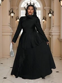 Slaydiva Plus Size Women Elegant Solid Color Dress For Party - Black - View 4