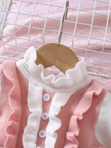 SHEIN Robe pull à col montant à manches longues avec volants et blocs de couleurs mignons pour bébé fille, robe en tricot élégante pour l'automne/l'hiver
