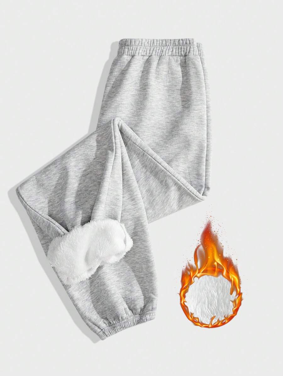 Forever 21 Herren Thermounterfutterte Sweathose, dicke warme thermale graue Hose für Herbst & Winter