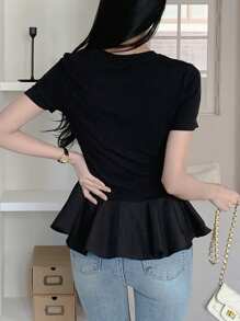 DAZY Women's Solid Color Ruffle Hem Short Sleeve T-Shirt