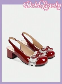 Dola Lovely Giày cao gót thanh lịch Mary Janes kiểu Pháp đính nơ cho nữ Giày mùa xuân Kỳ nghỉ xuân Phục sinh - Màu Đỏ Sâu - Xem 4