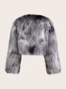 SHEIN PETITE Women Fluffy Coats - Grey - View 9