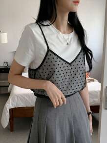 DAZY Women 2-In-1 Contrast Color Short Sleeve T-Shirt, Casual And Fashionable For Daily Wear - Black and White - View 4