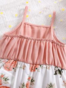 SHEIN Baby Girl Cute Floral Print Sleeveless Jumpsuit, Summer