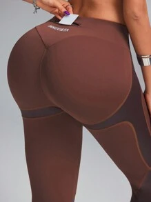 Innovista Buttery Soft Workout Sports Leggings Mixed Texture High Waisted V Waisted Butt Lifting Daily Athleisure Yoga HIIT Training Office To Gym High Stretch Tights Activewear Bottoms Fall Clothes Pocket Trousers Comfort Movement Functional Squat Proof Figure-Flattering Pants Cardio Outdoor Exercise UV Protection Sweat-Proof Healthy TT Viral IG Reel FYP INSTA OOTD Festival Fall New Style Women Contour Fit, Utilitarian Chic - Coffee Brown - View 9