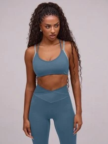 Musera Sport Sujetador deportivo de tirantes finos con doble tira de contraste, para pádel, tenis, pickleball, gimnasio y fitness en otoño e invierno