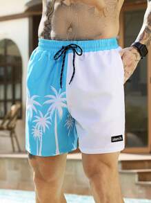 Surfspeed 男士拼色棕榈树印花沙滩短裤 - 藍色 - 查看 9