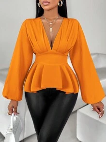 SOLERSUN Bluzka damska z plisowanym falbaniastym dołem i rękawami typu latarnia