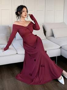 Modelyn Women's C Style Arabian Dress - Burgundy - View 2