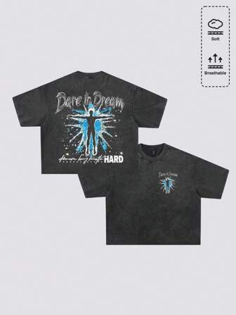 Grunge Punk T-shirt ample à manches courtes avec imprimé graphique, style de rue vintage pour hommes