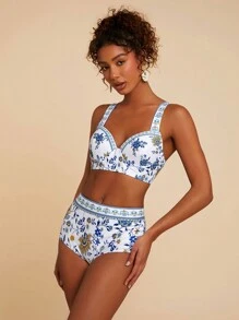 Travachic 女士花卉印花泳裤、度假/沙滩装 - 白色 - 查看 5