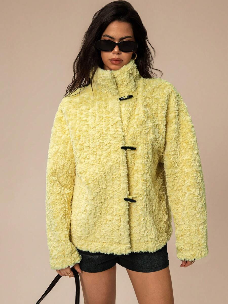 Forever 21 Áo khoác lông mịn cho nữ - Màu vàng - Xem 1