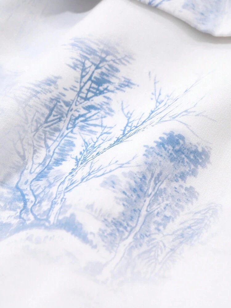 2pcs Women Set: Floral V-Neck Cropped Blouse And Slit A-Line Skirt,Fall Women Clothes