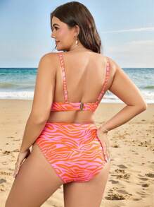 SHEIN Swim Curve 夏季沙灘加大斑馬紋底托比基尼套裝 - 彩色 - 查看 2
