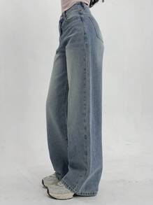 DAZY Women's Loose Fit Wide Leg Pockets Casual Jeans, Versatile - Blue - View 7