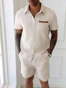 Manfinity Homme Men's Simple Fashion Casual Shirt Set, For Daily Wear - Beige - View 1