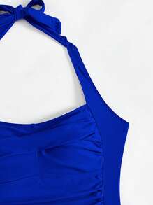 SHEIN Swim Summer Beach Women's One-Piece Swimwear With Ruffle Detailing And Halter Neck Tie - Royal Blue - View 6