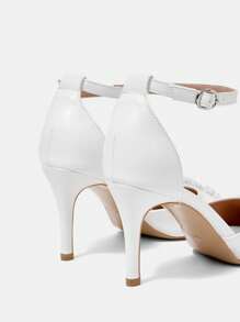 CUCCOO HITCHD Women's Pointed Toe High Heel Hollow Lace Faux Pearl Buckle White Wedding Party Dress Pumps Spring Shoes Spring Break Easter Prom Heels - White - View 5