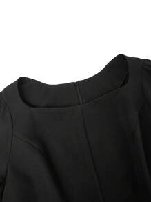 SHEIN Clasi Plus Size Elegant Solid Color Puff Sleeve Blazer, Autumn - Black - View 5