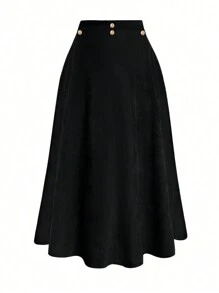 SHEIN Clasi Plus Size Women's Elegant Gold Buttoned Skirt