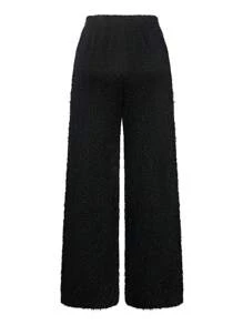 SHEIN LUNE Plus Size Women Casual Solid Color Straight Leg Warm Pants For Winter - Black - View 2