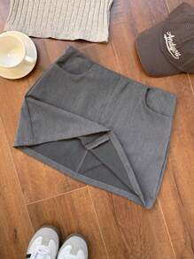 Comfortcana Summer Going Out Low Waist Solid Straight Grey Mini Skirt