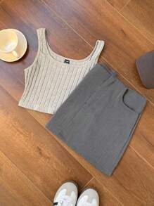 Comfortcana Summer Going Out Low Waist Solid Straight Grey Mini Skirt